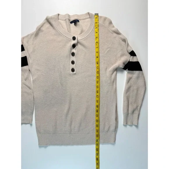 American Eagle Henley Sweater Light Beige Striped Sleeve Button Neck Casual - Picture 4 of 5